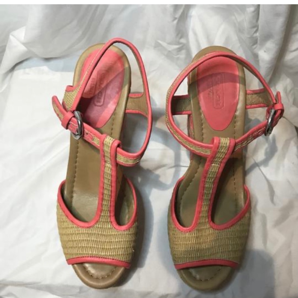 Coach Pink & Tan Woven Wedges Size 9 US - Picture 6 of 7